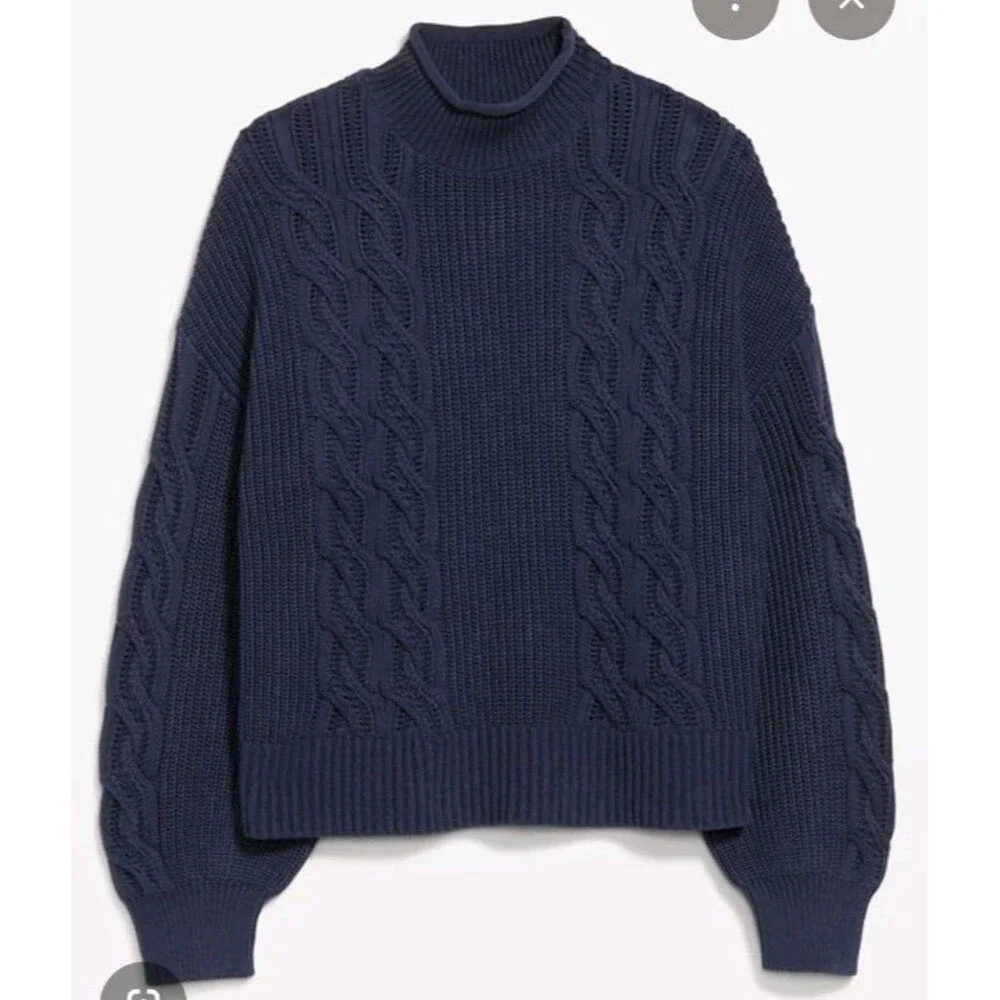 NWT Women's Old Navy Seaside Cotton Roll Neck Cable Knit Sweater Size L N7 Navy